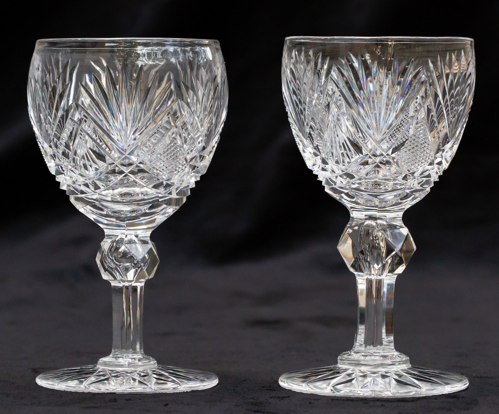 Dorflinger Parisian American Brilliant Period Cut Glass Pair Red Wine Glasses (1 of 4)