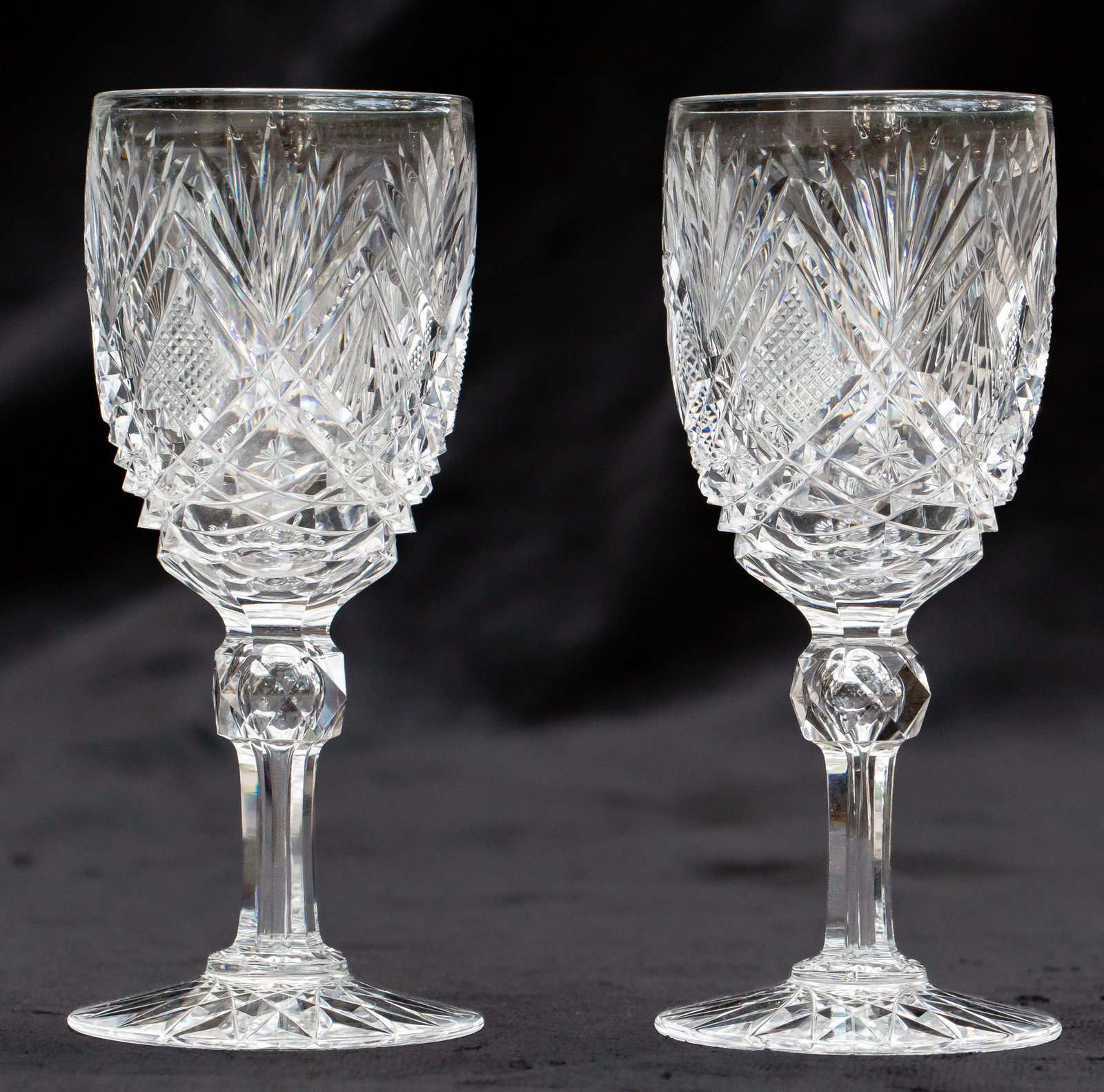Dorflinger Parisian American Brilliant Period Cut Glass Pair White Wine Glasses (1 of 3)