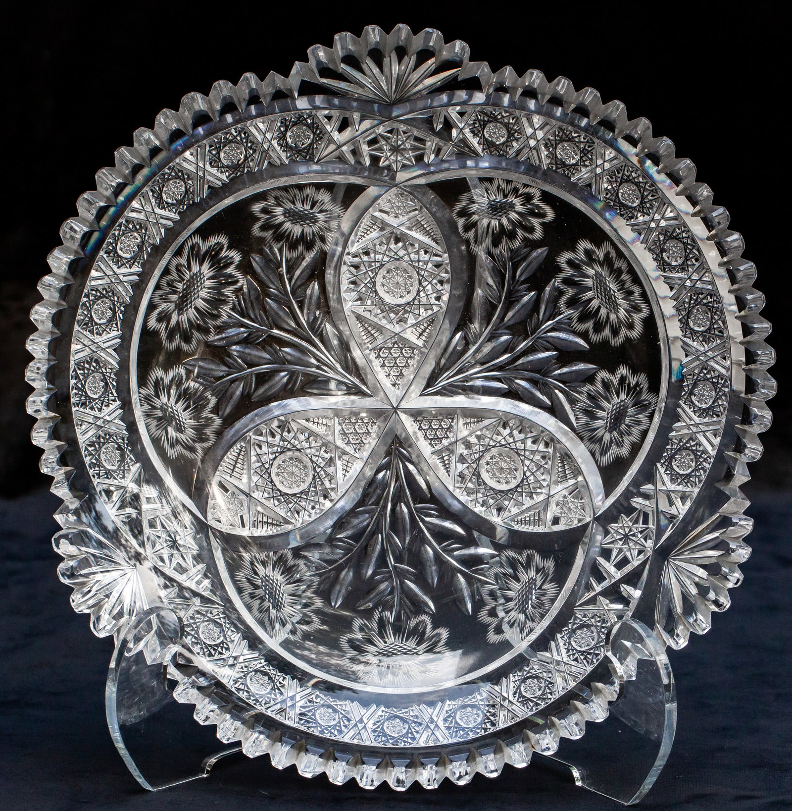 European? Cut Glass Crystal Floral and Geometric Plate (1 of 4)