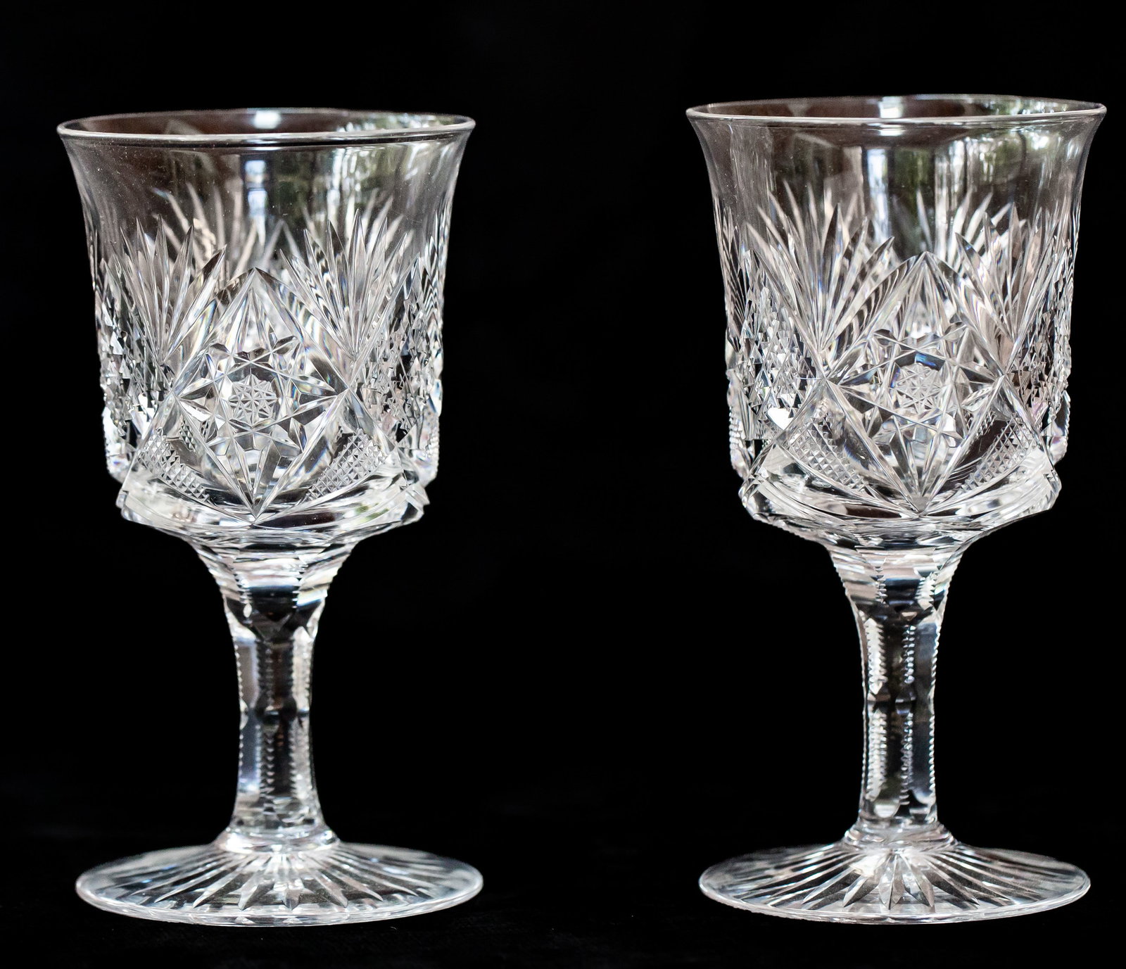 Pair (2) Libbey Corinthian American Brilliant Cut Glass Wine Glasses (1 of 4)