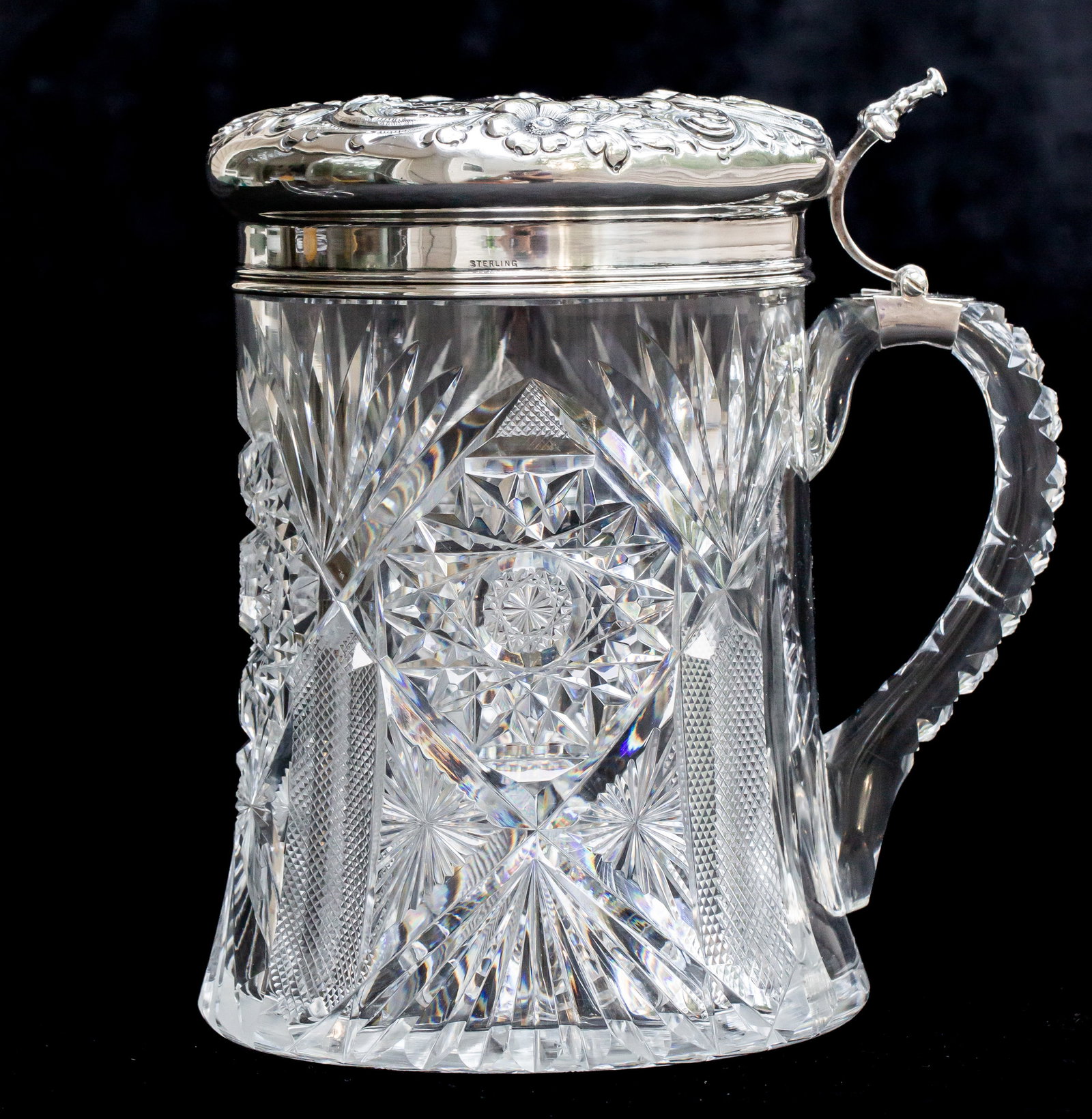 Incredibly Rare, Large Dorflinger No. 50 American Brilliant Cut Glass Stein Mug Sterling Silver (1 of 9)