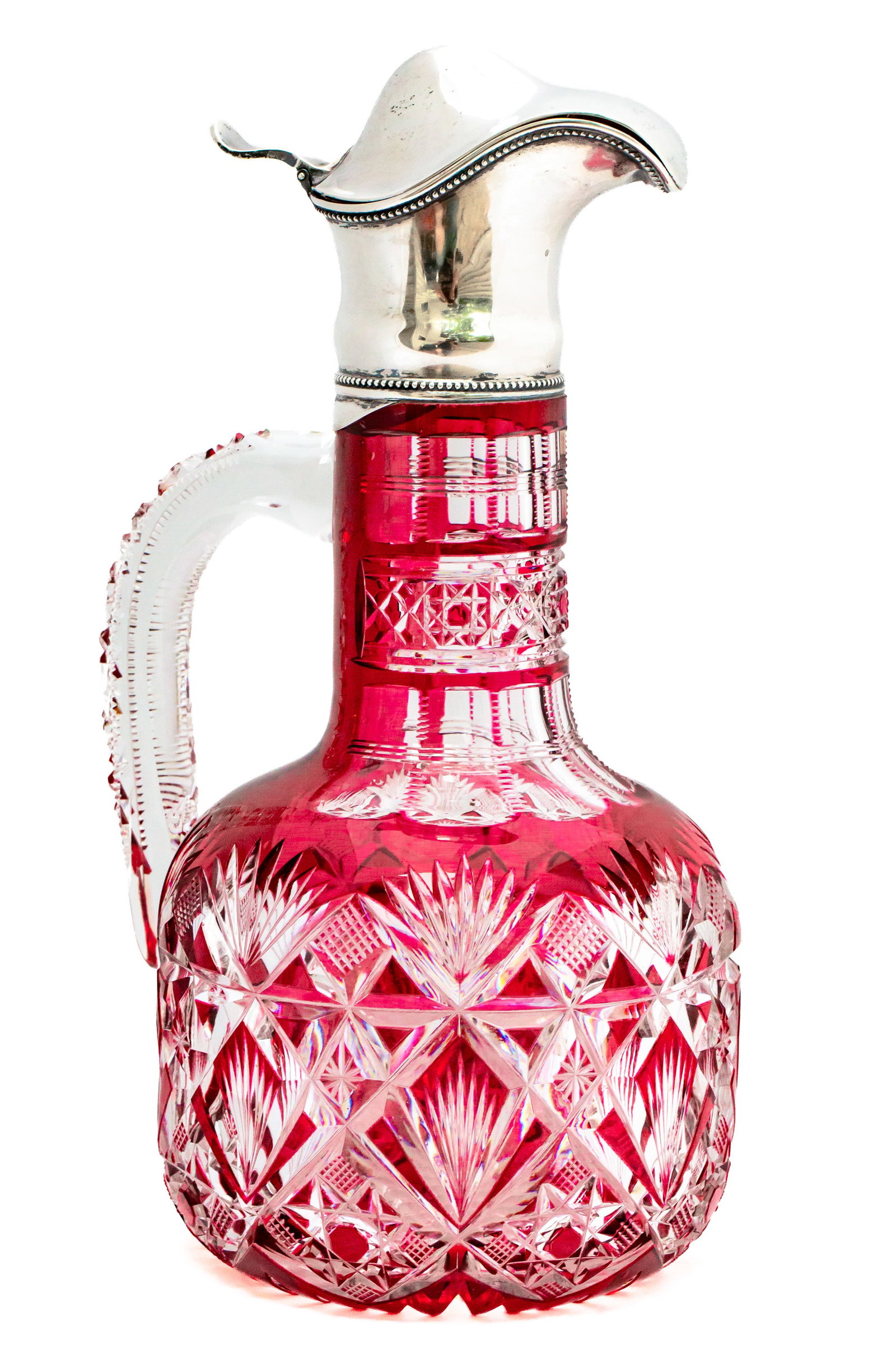 Extraordinary Hawkes Brazillian Cranberry American Brilliant Cut Glass Ewer Shreve Silver Claret (1 of 12)
