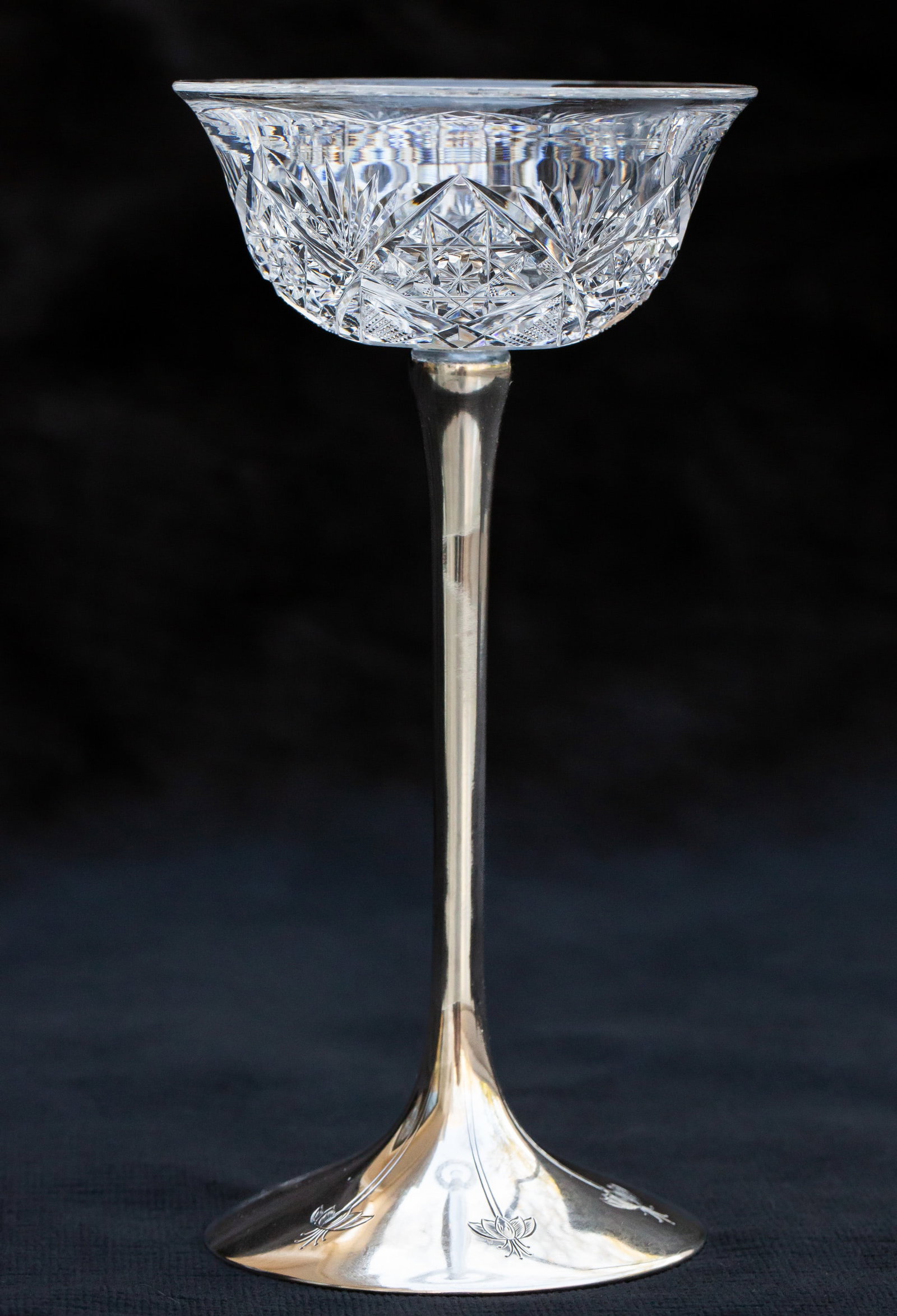 Dorflinger Shreve Sterling Silver American Brilliant Cut Glass Crème De Menthe Glass (1 of 5)