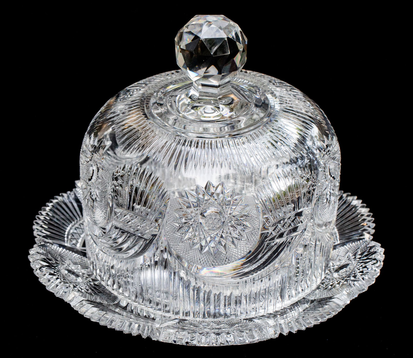 Incredible Bergen Cornucopia/Plymouth American Brilliant Period Cut Glass Cheese Dome & Underplate (1 of 8)