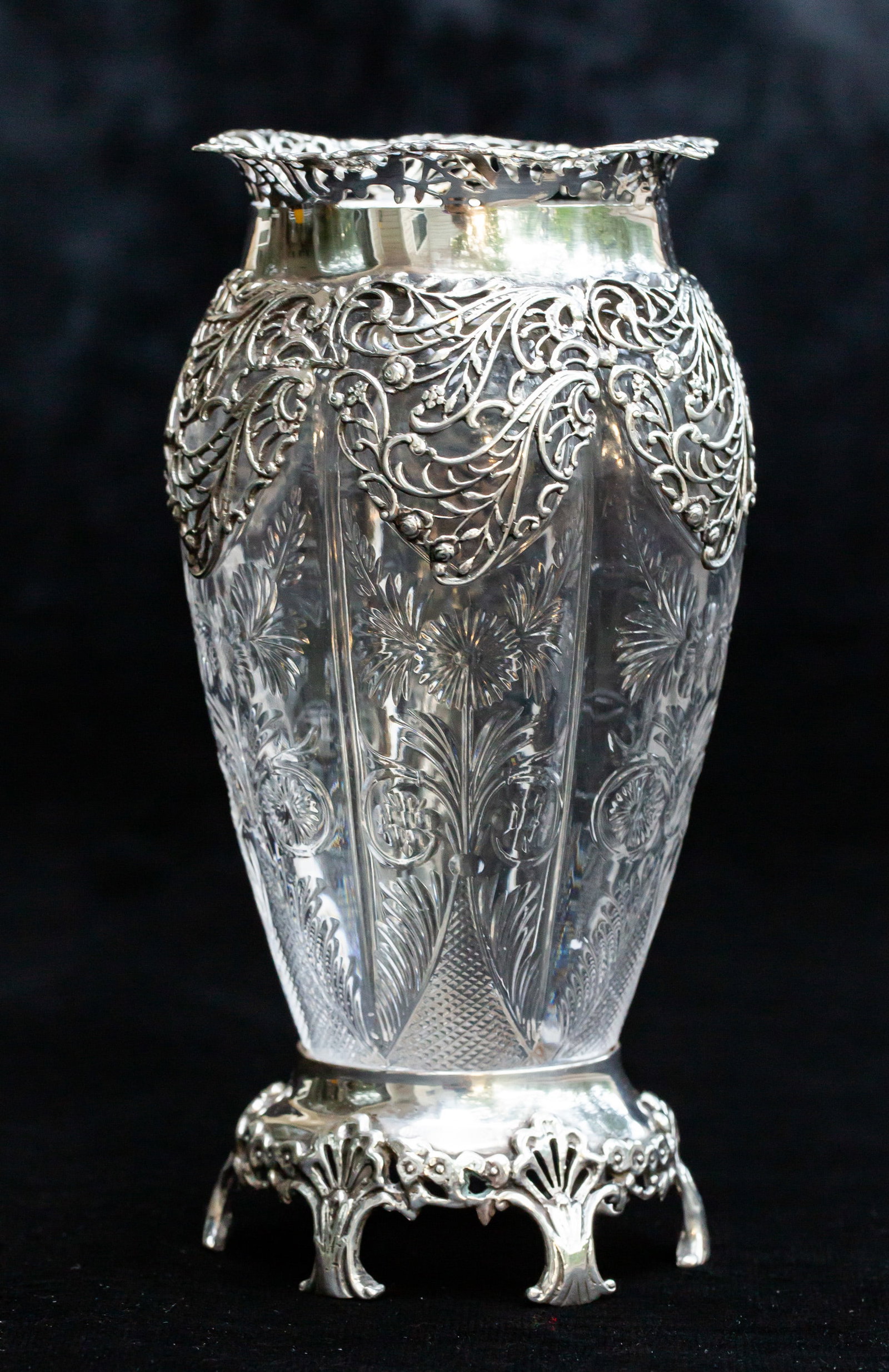 Extremely Detailed Stevens & Williams William Comyns & Sons Filagree Sterling Silver Vase (1 of 7)