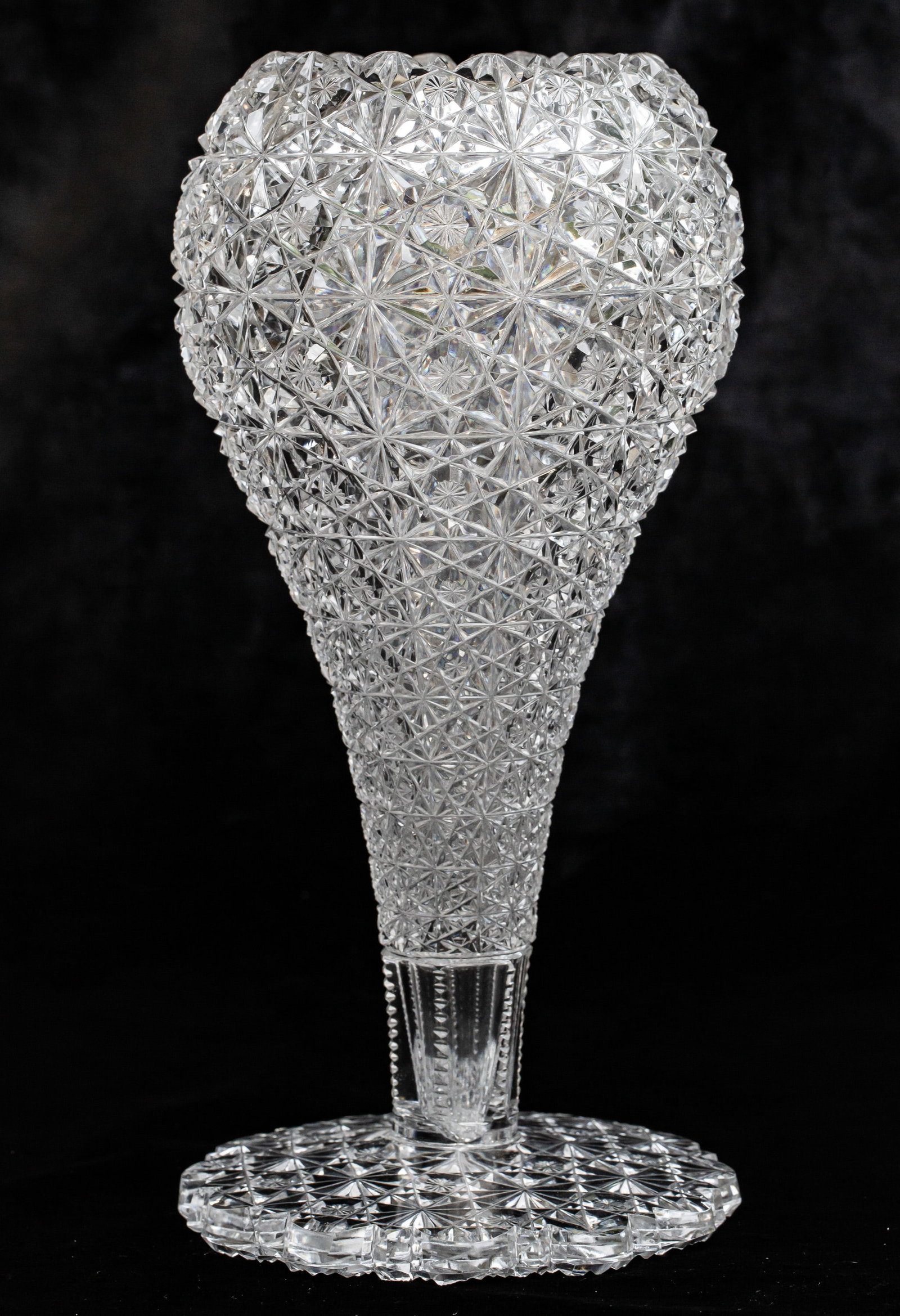 Awesome J. Hoare Russian American Brilliant Period Cut Glass Vase w/ Pattern Cut Foot (1 of 8)