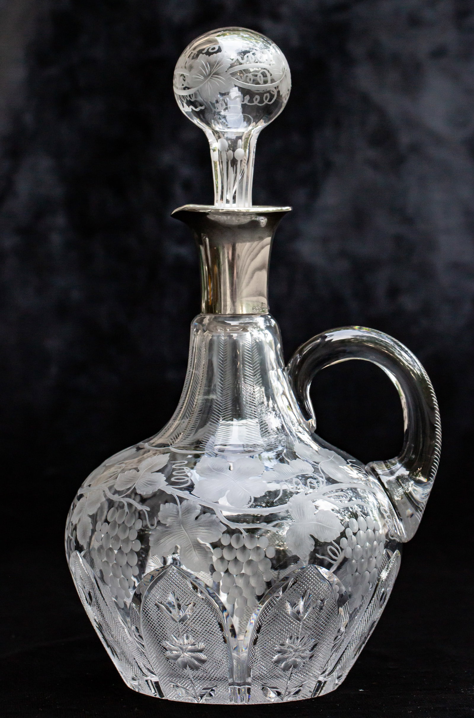 Awesome Sinclaire Engraved Grapes American Brilliant Cut Glass Decanter w/ Gorham Sterling Silver (1 of 6)