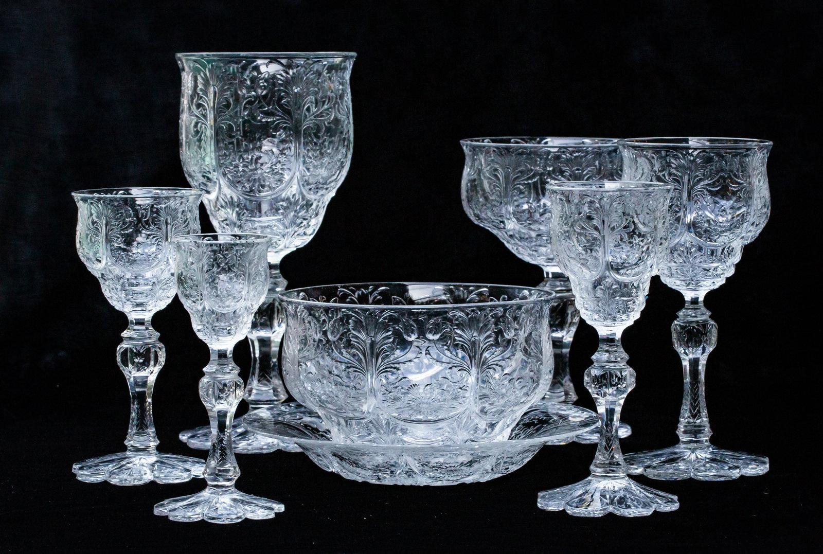 Unparalleled William Fritsche Webb/Tiffany Engraved Rock Crystal Cut Glass Table Suite Wine Glass (1 of 15)