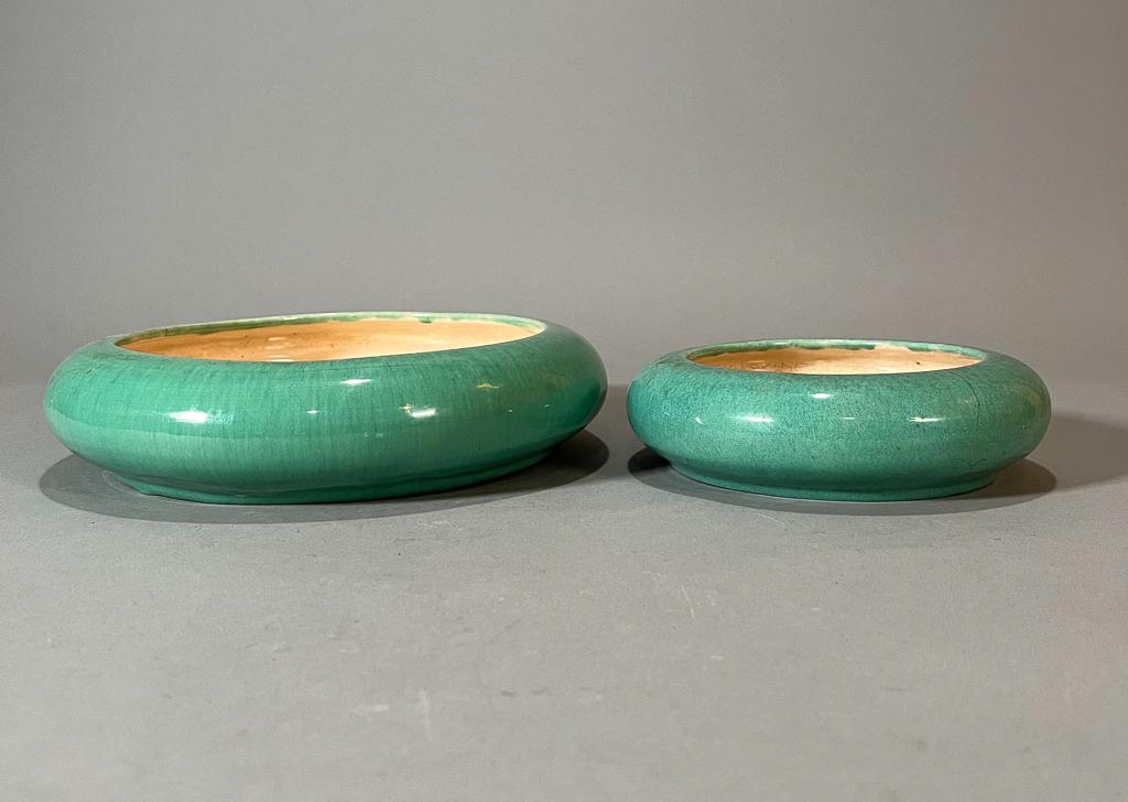 Two Chinese Celadon Porcelain Brush Washers: Two Chinese celadon glazed porcelain brush washers; D: 9" (larger, overall, approx.)