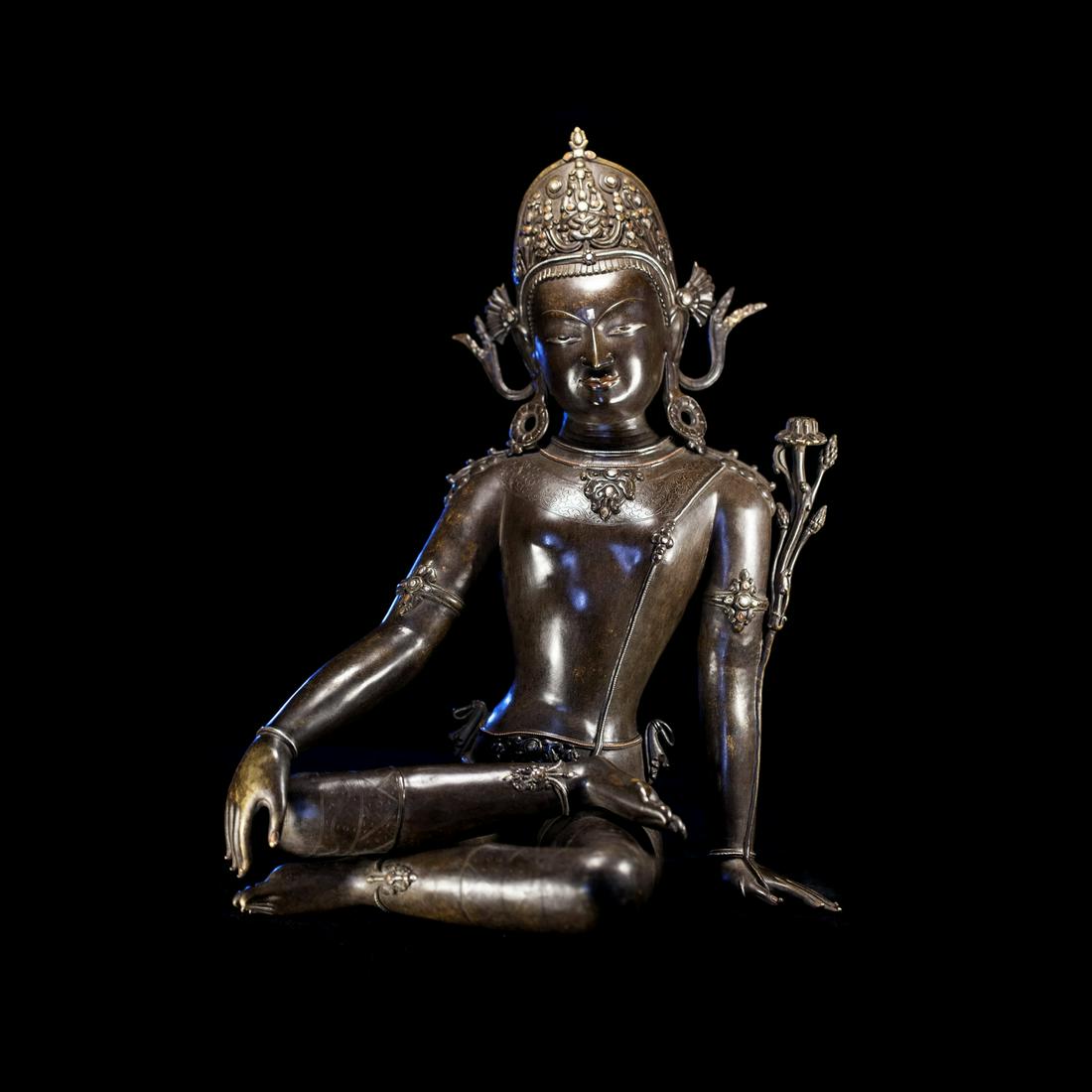 Qing Dynasty Alloy Copper Inlaid Silver Kashmir Style Avalokitesvara Statue (1 of 20)