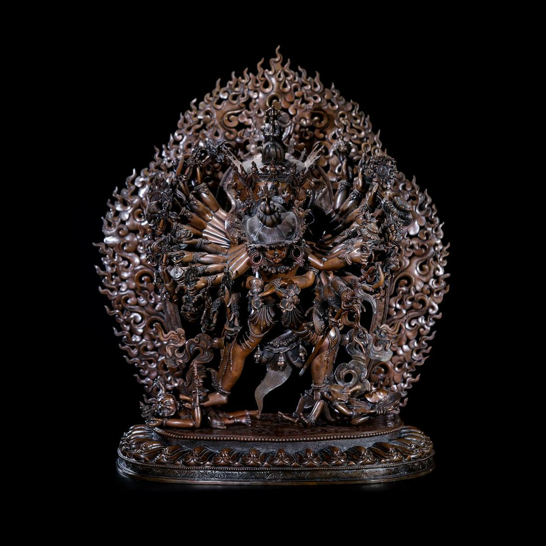 Qing Dynasty Nepalese style purple copper inlaid silver Kalachakra Vajra protector (1 of 15)