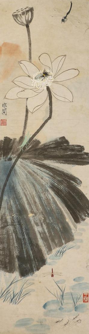 Chinese ink painting, Zhang Daqian lotus on paper (1 of 7)