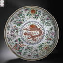 China Qing Dynasty Colorful floral dragon pattern plate