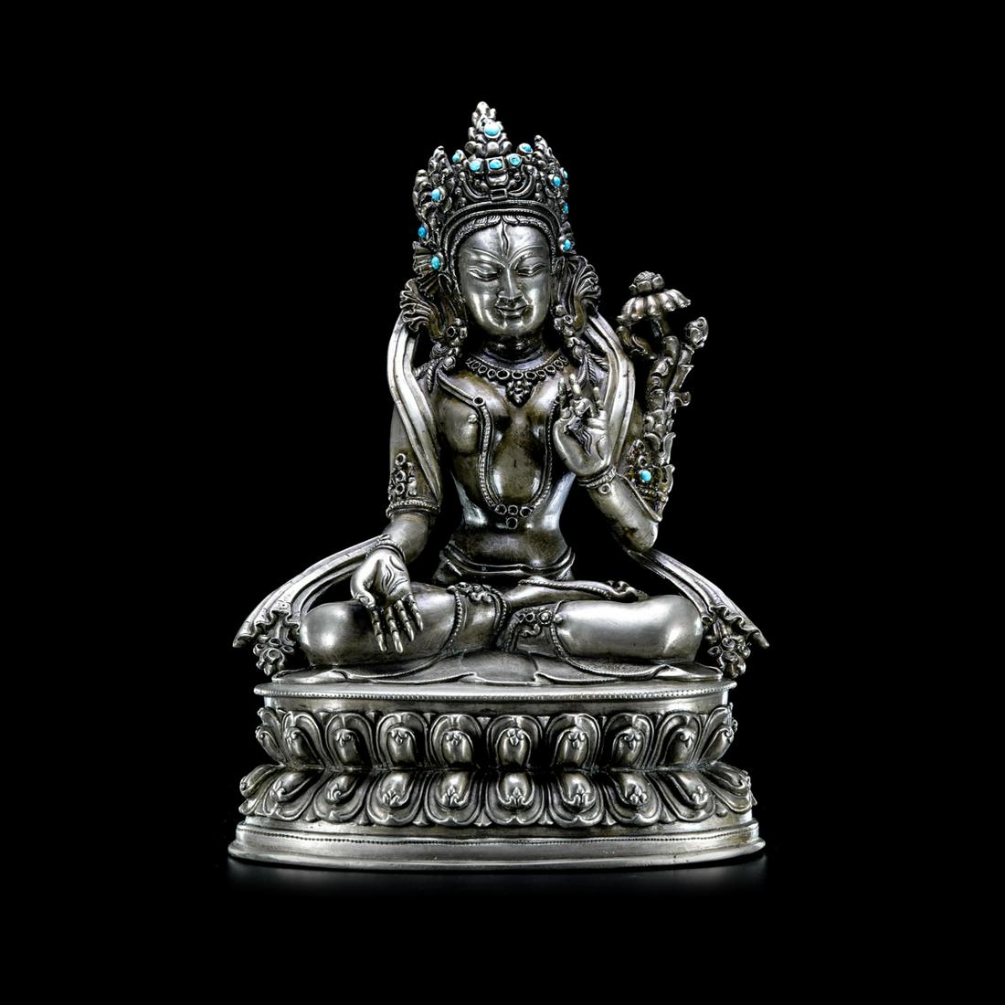 Qing Dynasty Silver Statue of White Tara (1 of 4)