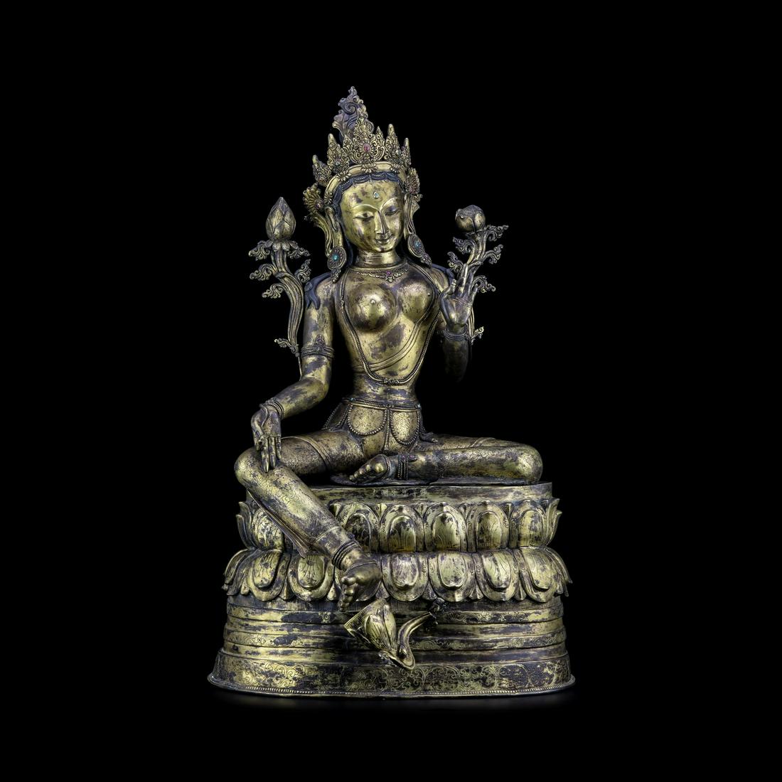 Qing Dynasty Gilt Bronze Green Tara Statue (1 of 14)