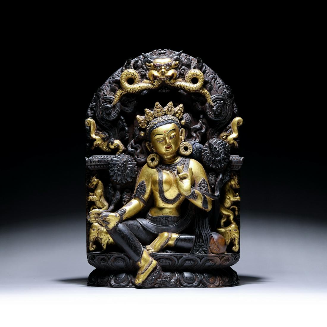 Qing Dynasty Nepalese style Red Sandalwood Carved Green Tara Statue (1 of 6)