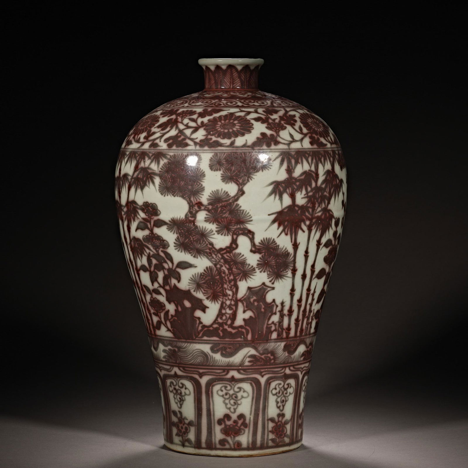 China Yuan Dynasty Underglaze red bamboo pattern plum vase (1 of 8)