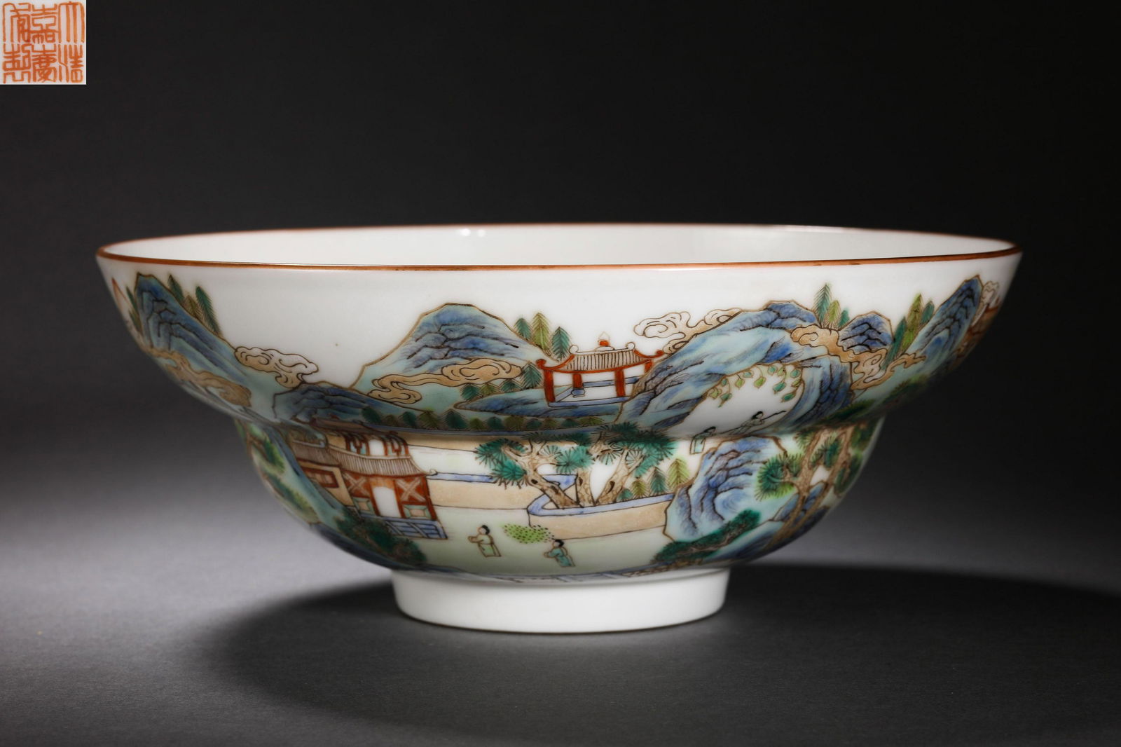 China Qing Dynasty pastel figure flower large bowl (1 of 10)