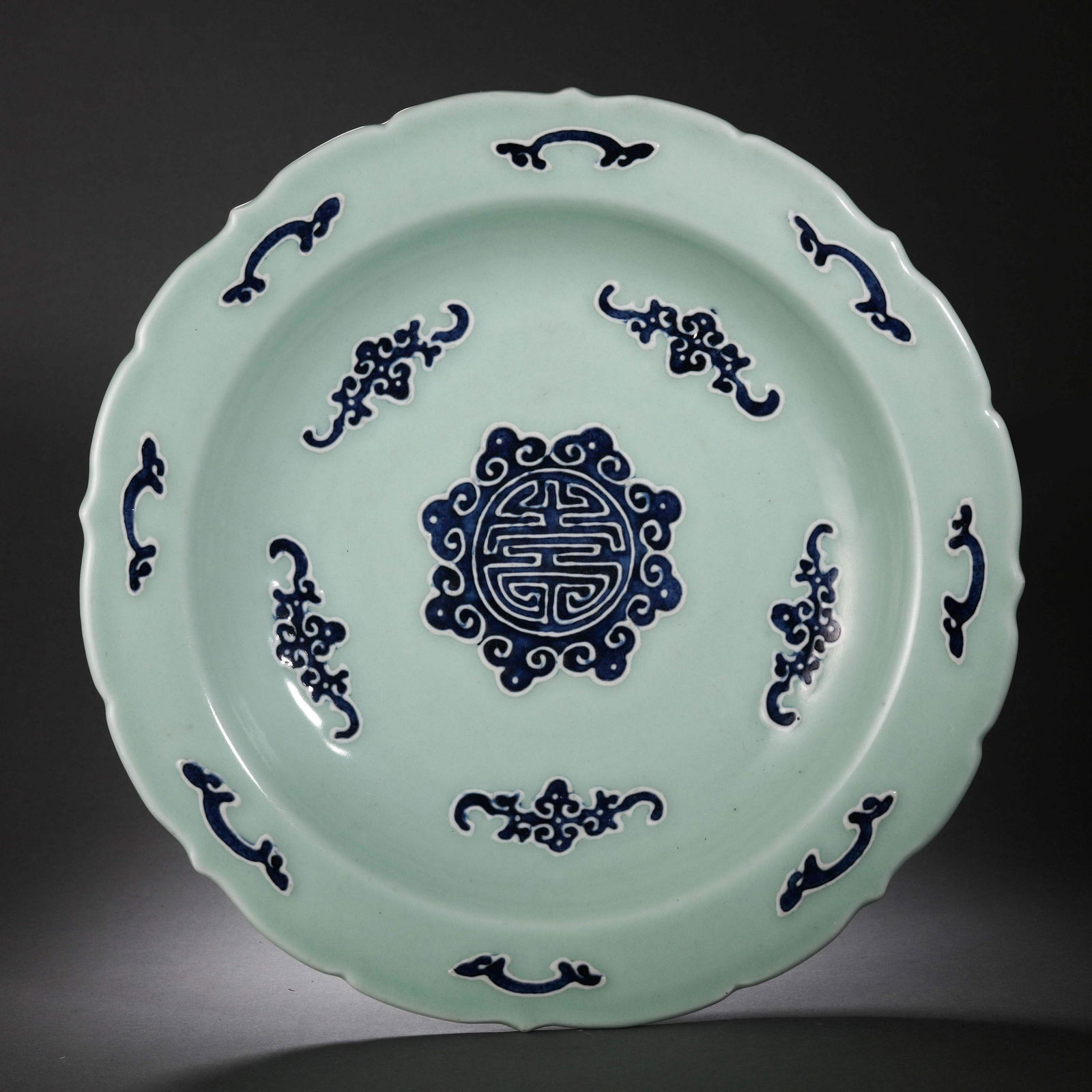 China Qing Dynasty Blue Glaze Blessing Longevity Plate (1 of 8)