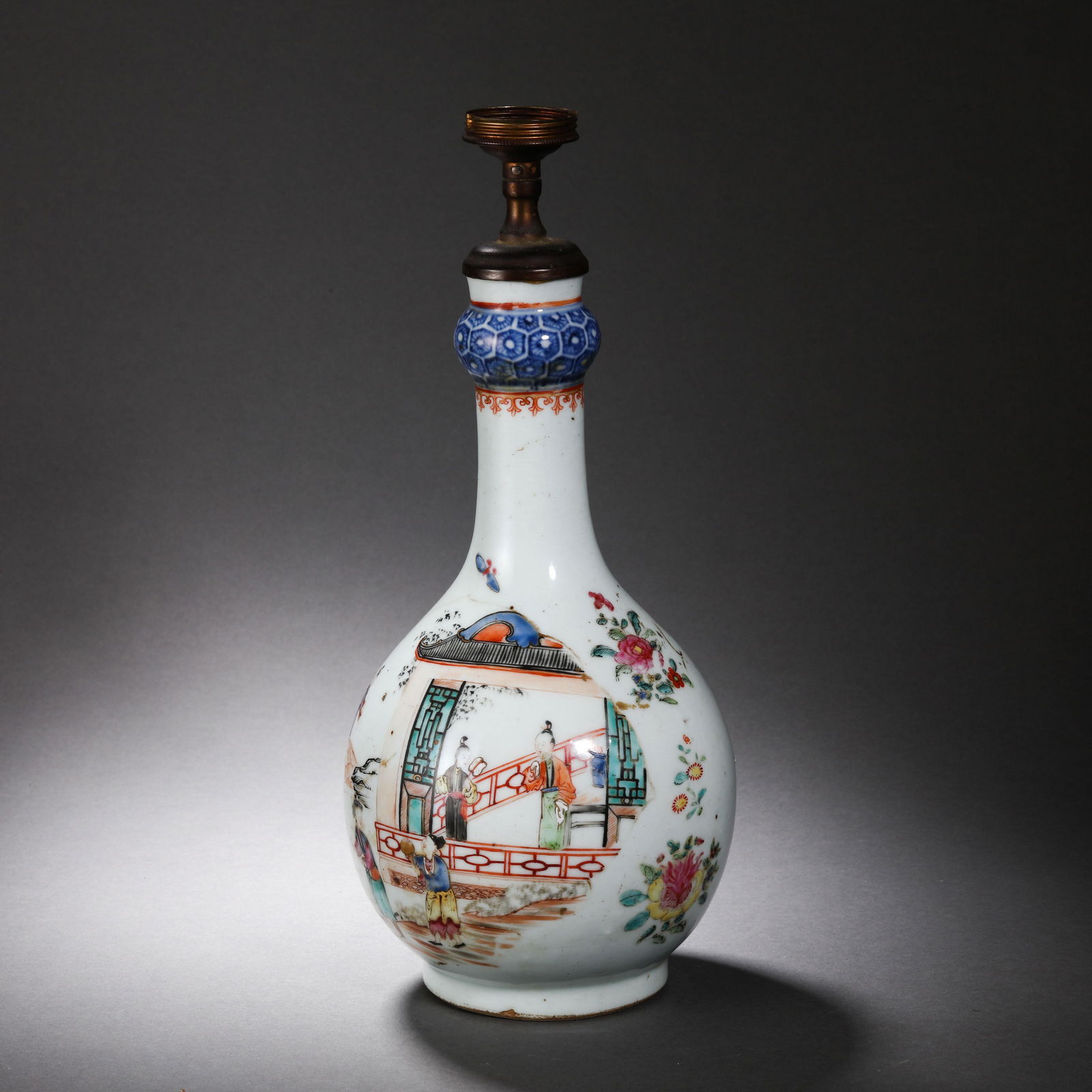 China Qing Dynasty Pastel carved figure bottle (1 of 9)