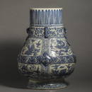 China Ming Dynasty Blue and white porcelain dragon and phoenix pattern animal ear Zun