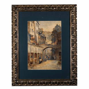 《The street under the bridge 》 Watercolour on paper ( Thomas Shotter Boys , 1803-1874 ,: 《The street under the bridge 》 Watercolour on paper ( Thomas Shotter Boys , 1803-1874 , UK )