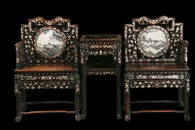 Three piece set of Qing Dynasty furniture, red sandalwood, mother-of-pearl, marble chairs