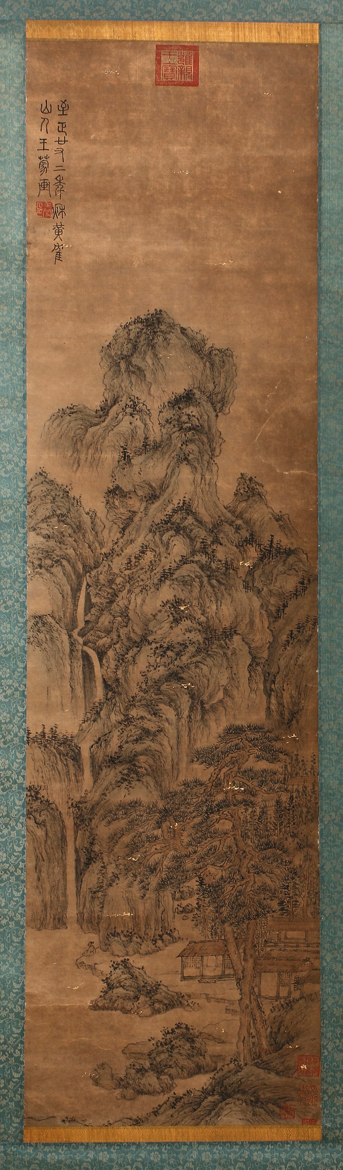 Wang Meng's Huangque Landscape Painting in Zhizheng Year: 130cm long and 32cm wide
