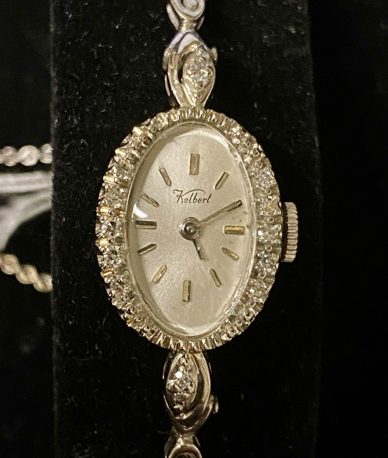 KELBERT Vintage 1940's 14K White Gold Wristwatch w/ 12 (1 of 5)