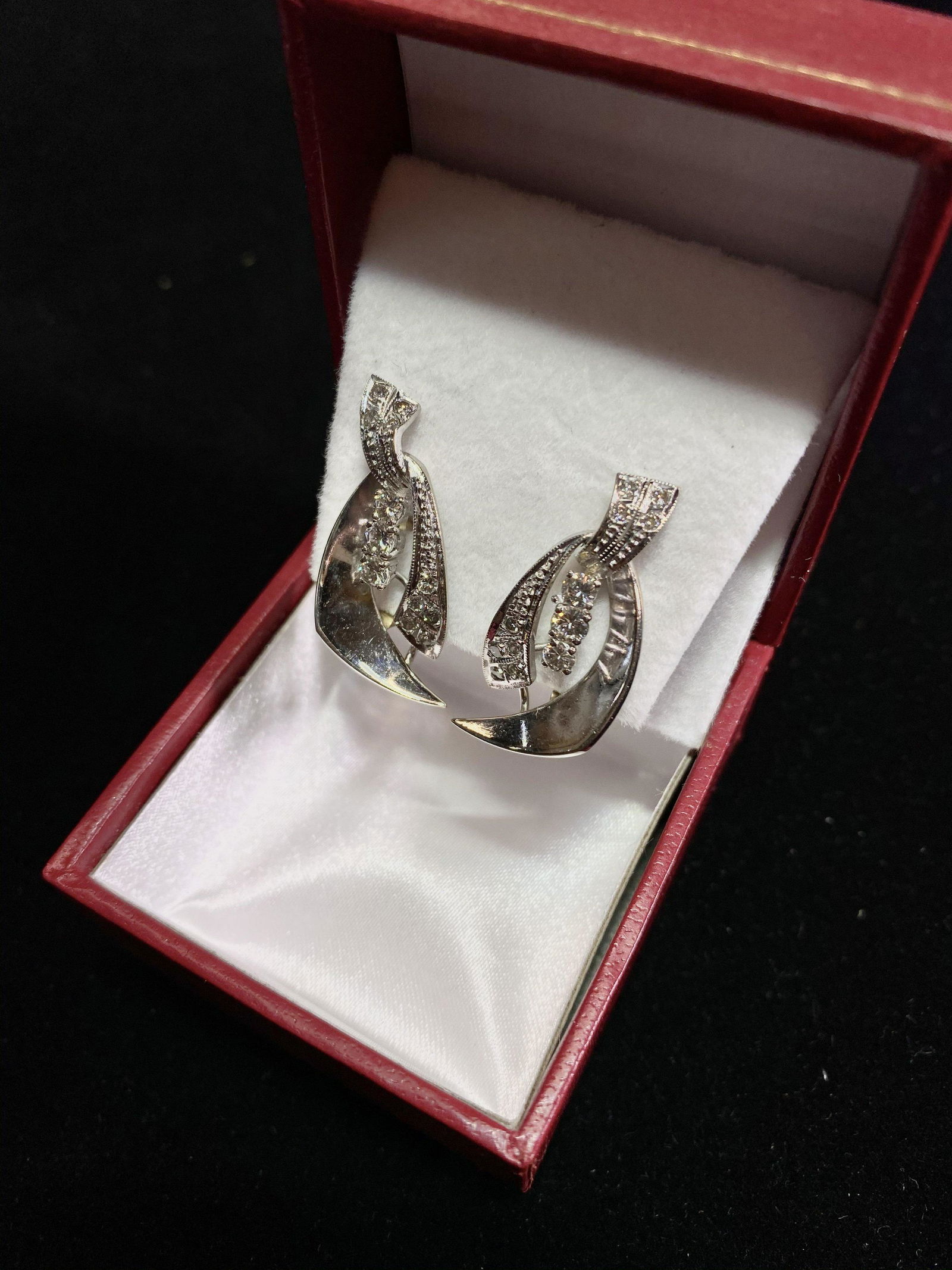 Beautiful Contemporary Designer's 18KWG w 24 Diamonds Earrings w $10K Certificate of Authenticity (1 of 5)