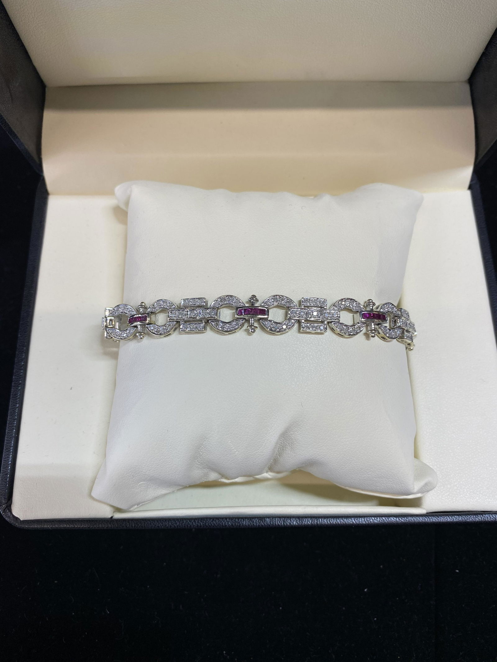 Art Deco Antique Solid White Gold Bracelet with 162-Diamonds & 24-Rubies - $15K Appraisal Value w/ (1 of 4)