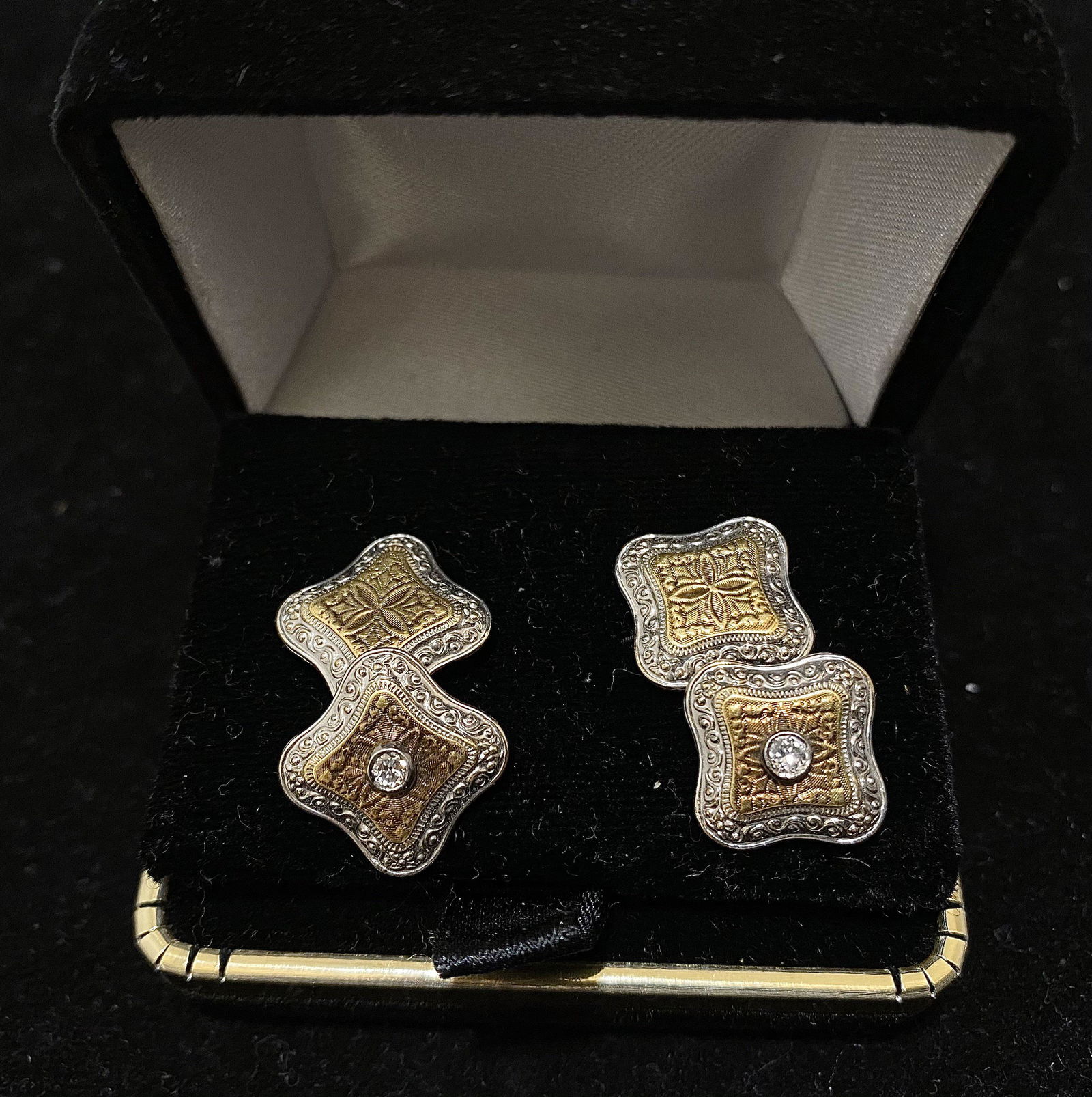 1900's Vintage Designer Solid Yellow Gold & Platinum with Diamond Cufflinks - $10K Appraisal Value (1 of 4)