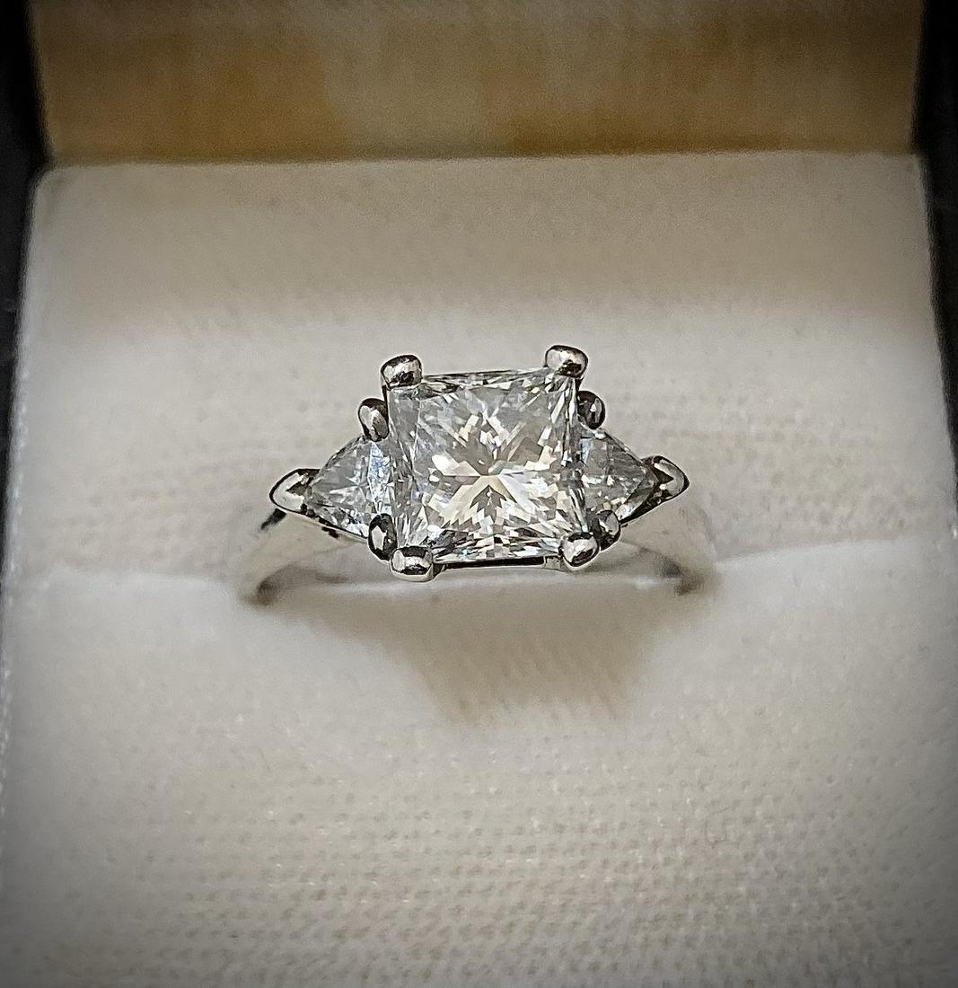 Unique Designer's Platinum with Princess cut Diamond 3-stone Engagement Ring - $60K Appraisal Value (1 of 5)
