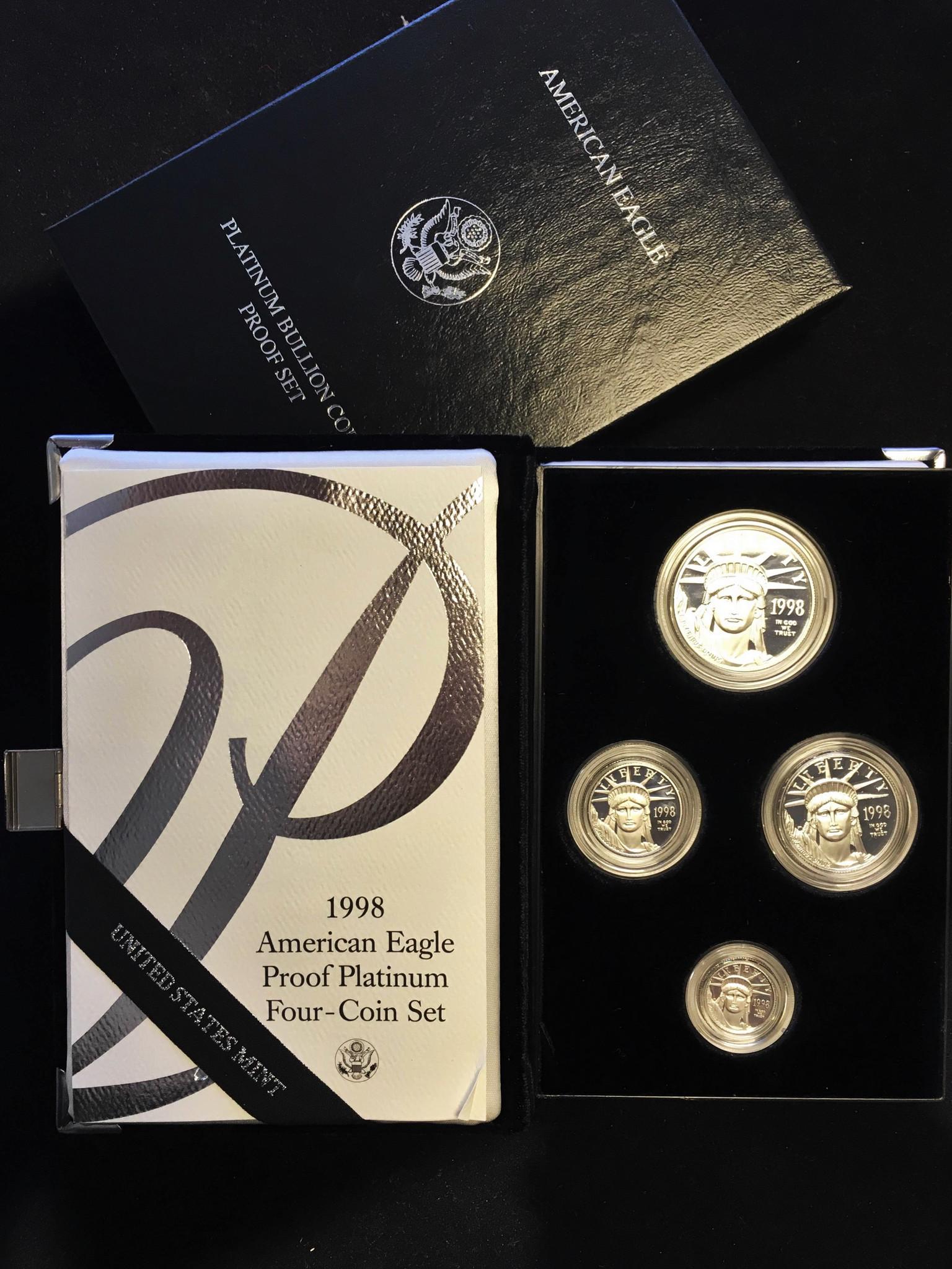 1998 W American Eagle Proof Platinum Four-Coin Set in Original Box - $6K Value w/ Certificate of (1 of 11)