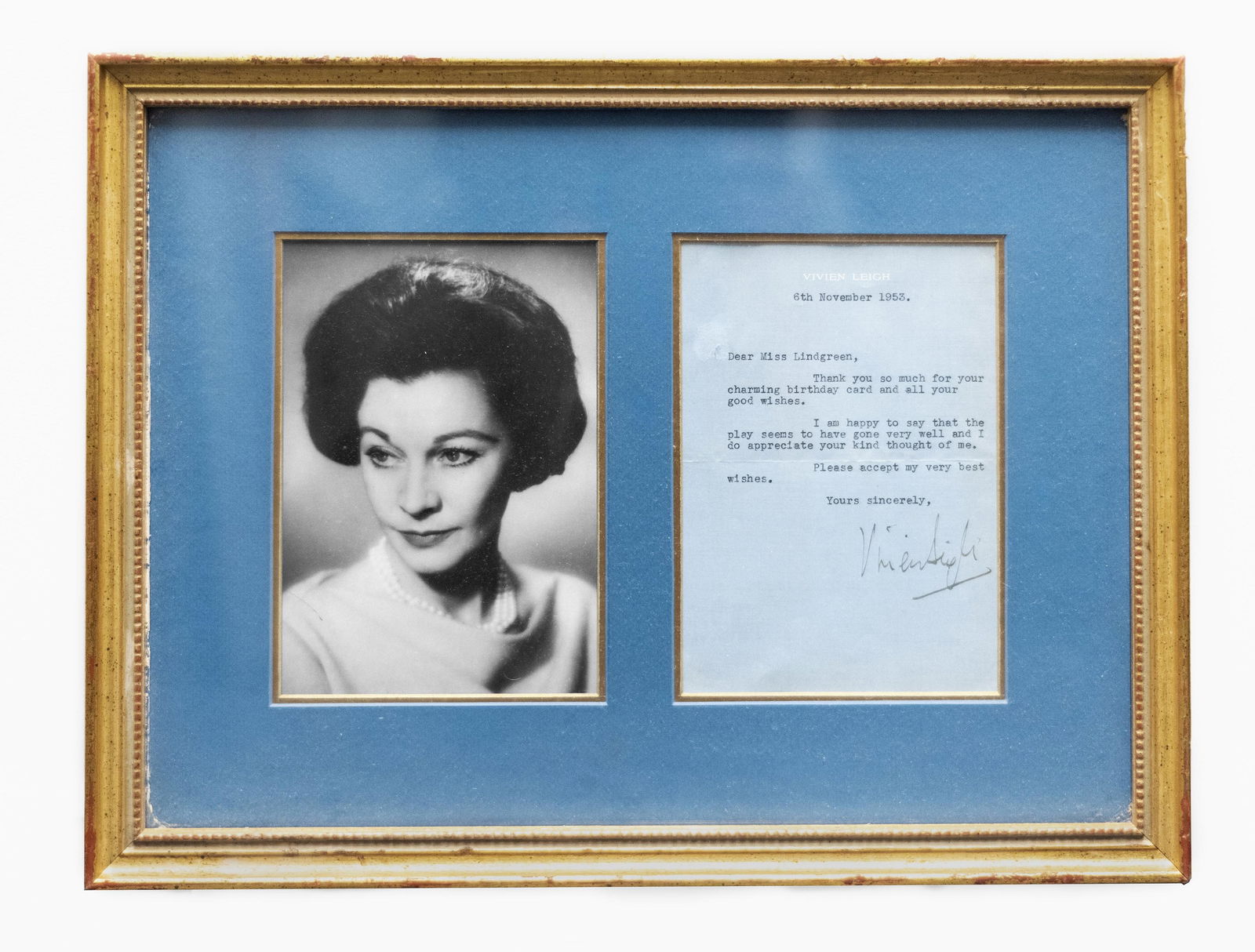 Vivien Leigh Signed Personal Letter w/Portrait. Framed. 1953. -w/Certificate of Authenticity- $3K (1 of 3)