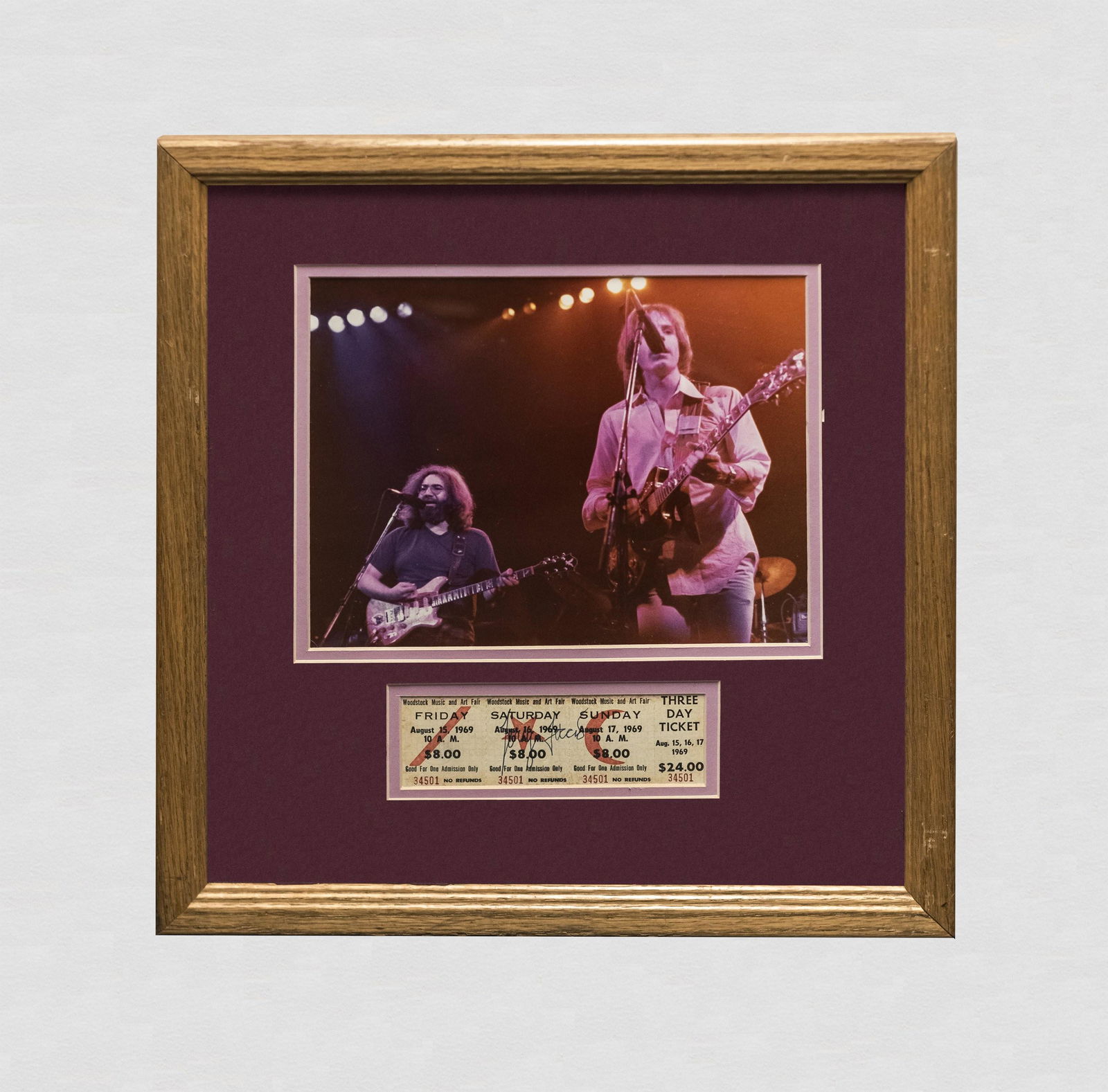 WOODSTOCK Original 1969 Signed Tickets by Jerry Garcia of The Grateful Dead - $8K APR Value w/ (1 of 3)
