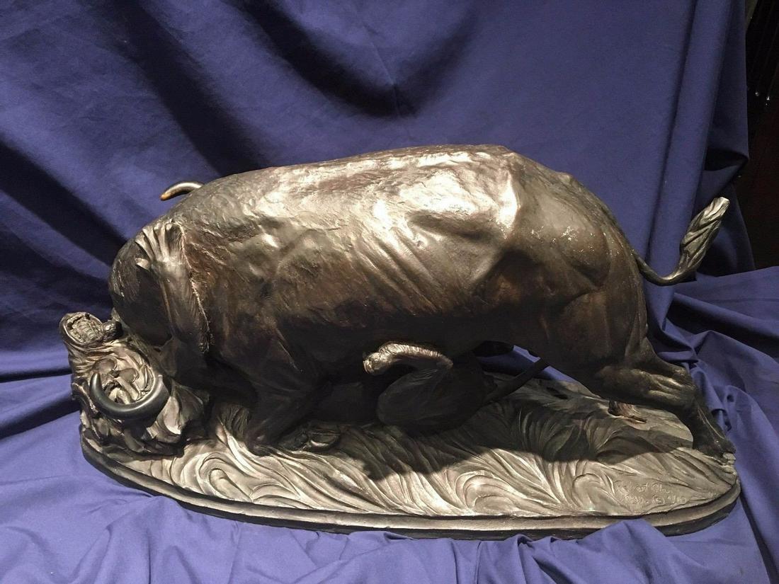 ROBERT GLEN "Buffalo Killing Lion", Limited Edition Bronze Sculpture, 1984, Signed - $30K VALUE* (1 of 8)