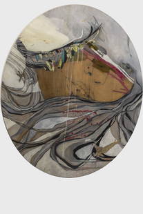Gina Magid, 'Oval Face with Two Birds,' Mixed Media on Wood, 2005, with Certificate of Authenticity: GINA MAGID, “OVAL FACE WITH TWO BIRDS”, MIXED MEDIA ON WOODEN PANEL (UNFRAMED), SIGNED, 2005 - CONTEMPORARY ART APPRAISAL VALUE: $12K. Item Description: Oval shape