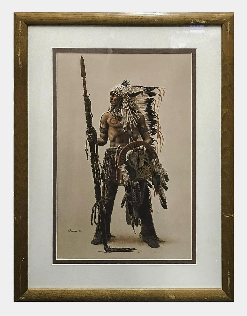 JAMES BAMA Native American Warrior 1992 Ltd. Edition Print - $3K APR Value w/ Certificate of (1 of 4)