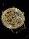 ALEXIS GARIN 18K Yellow Gold Skeleton Wristwatch w/ 55 Factory Diamond Bezel and 26 Factory Diamond