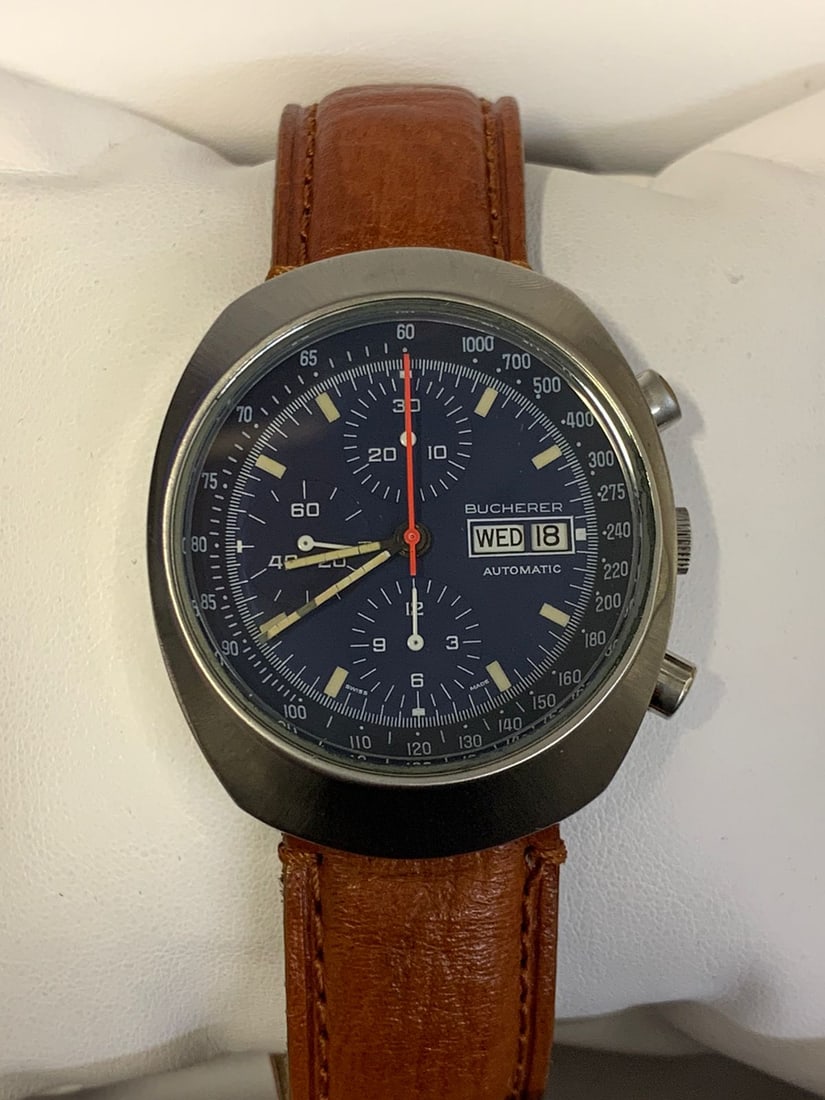 Rare Model Bucherer Mans Day/Date Circa 1965s Automatic Movement-$20K APR w COA: ONE BUCHERER MANS DAY/DATE CIRCA 1965S HIGH QUALITY AUTOMATIC MOVEMENT - $20K APR W COA!!!!! ITEM DESCRIPTION: Mans Bucherer watch automatic day/date very rare model circa 1965s. Large unique heavy ca
