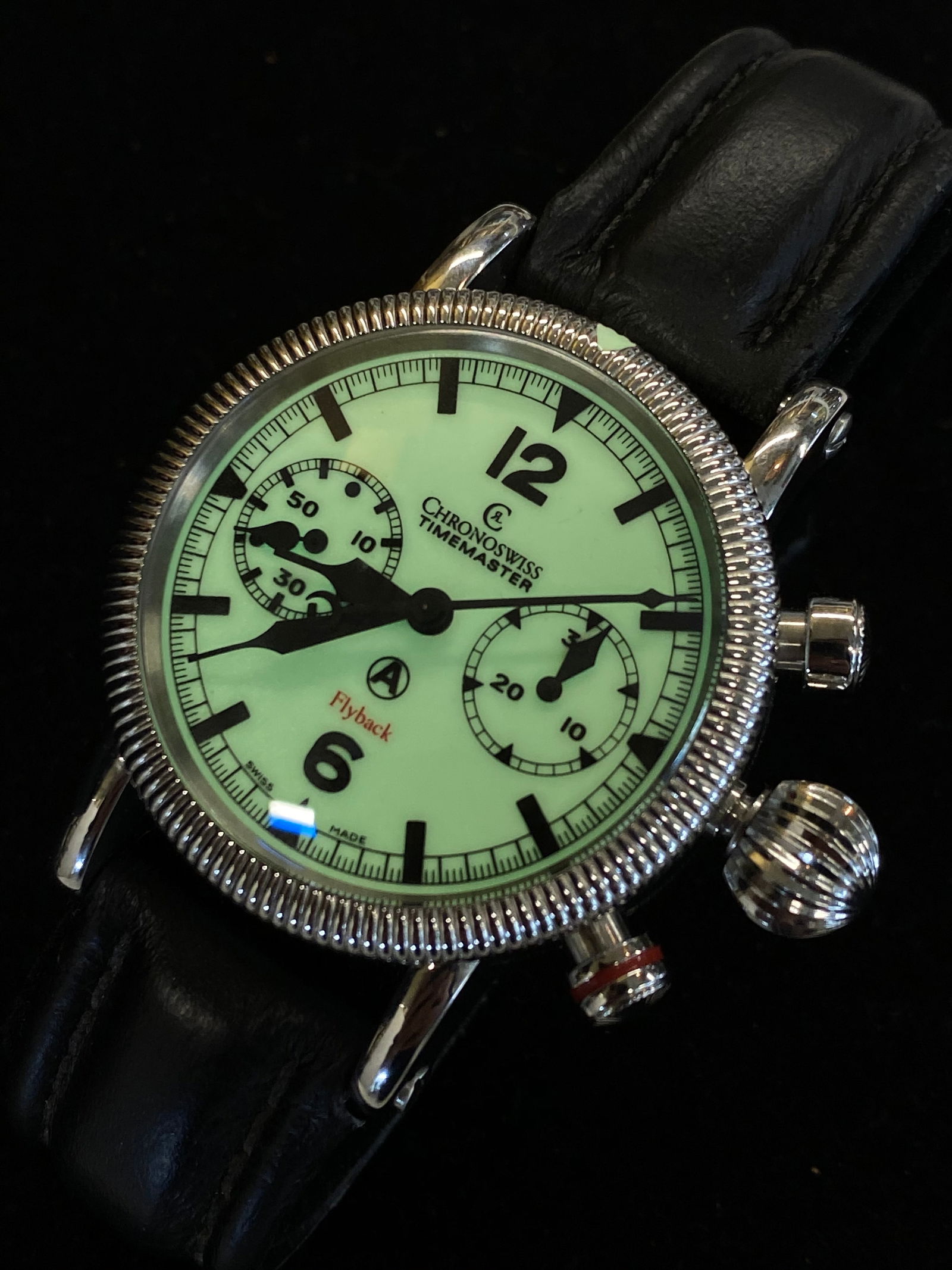 CHRONOSWISS Ltd Ed Timemaster Flyback Chronograph Automatic Watch w/ Special Glow in the Dark Dial - (1 of 7)
