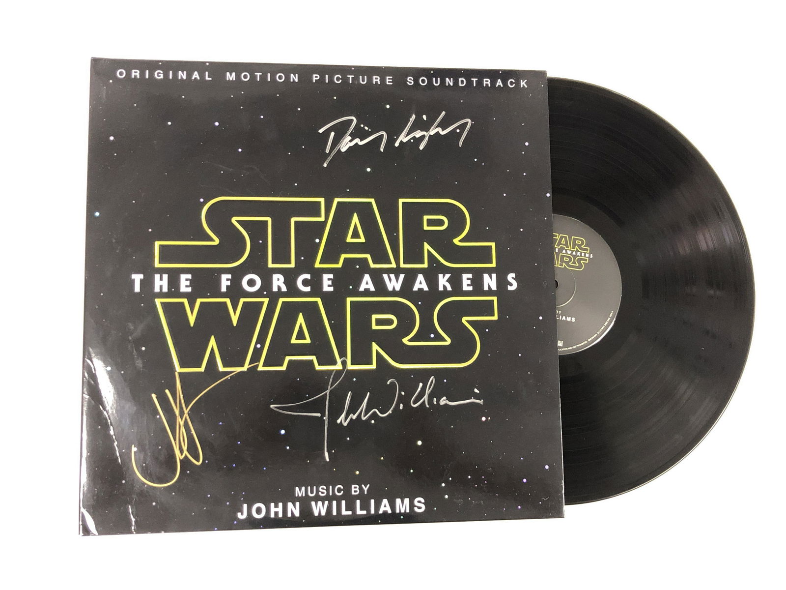 Autograph Signed Star Wars Force Awakens Vinyl: Autograph Includes: John Williams, JJ Abrams, Daisy RidleyUnframed Vertified and Excellent Condition Please kindly read our Terms and Conditions before bidding.