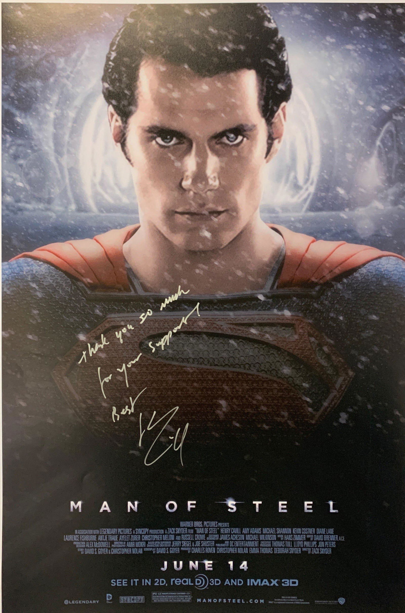 Henry Cavill Autograph Signed Man of Steel Poster (1 of 1)