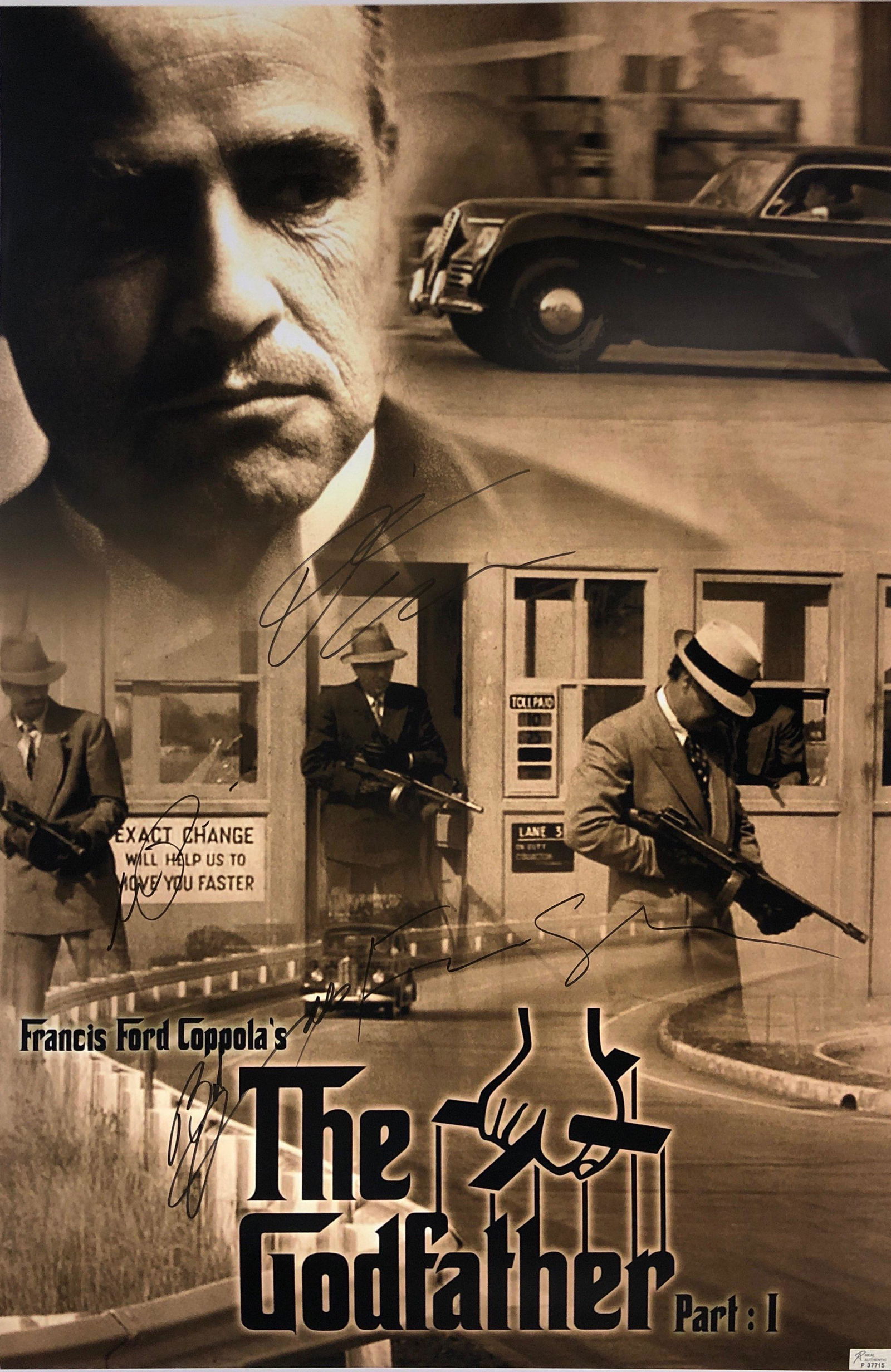 Godfather Part 1 Al Pacino Signed Poster: Autographed by:Al Pacino, Francis Ford Coppola, Robert Duvall, Diane KeatonSize: 24" x 36"Code:P37715Unframed Vertified and Excellent ConditionPlease kindly read our Terms and Condition before bidding