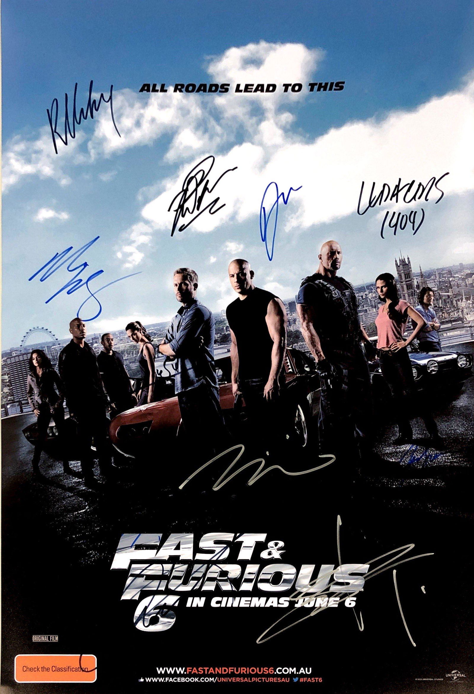 Paul Walker Vin Diesel Autograph Signed Fast Furious 6 (1 of 1)