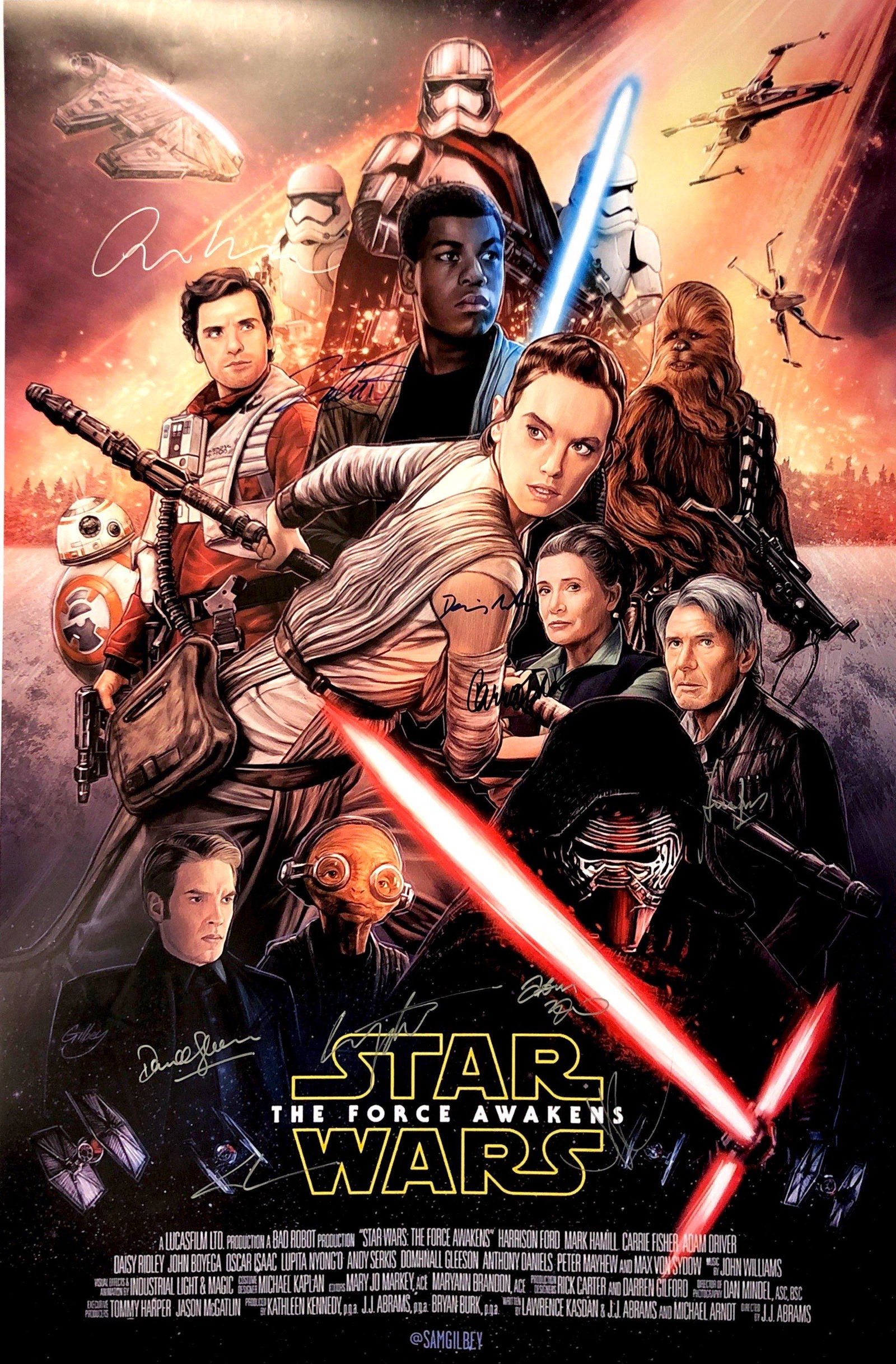 Autograph Signed Star Wars Force Awaken Poster (1 of 1)