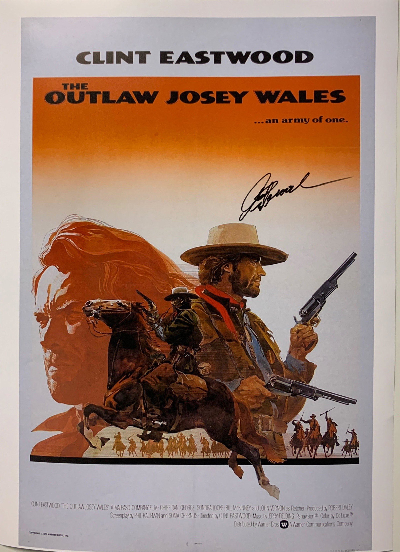 Clint Eastwood Autograph Signed Outlaw Josey Wales: Category: Autograph CollectiblesAutograph Includes: Clint EastwoodSize : 24' x 18''Item is in great condition with no damage, unframed and certified.Please review our Terms and Conditions before biddi