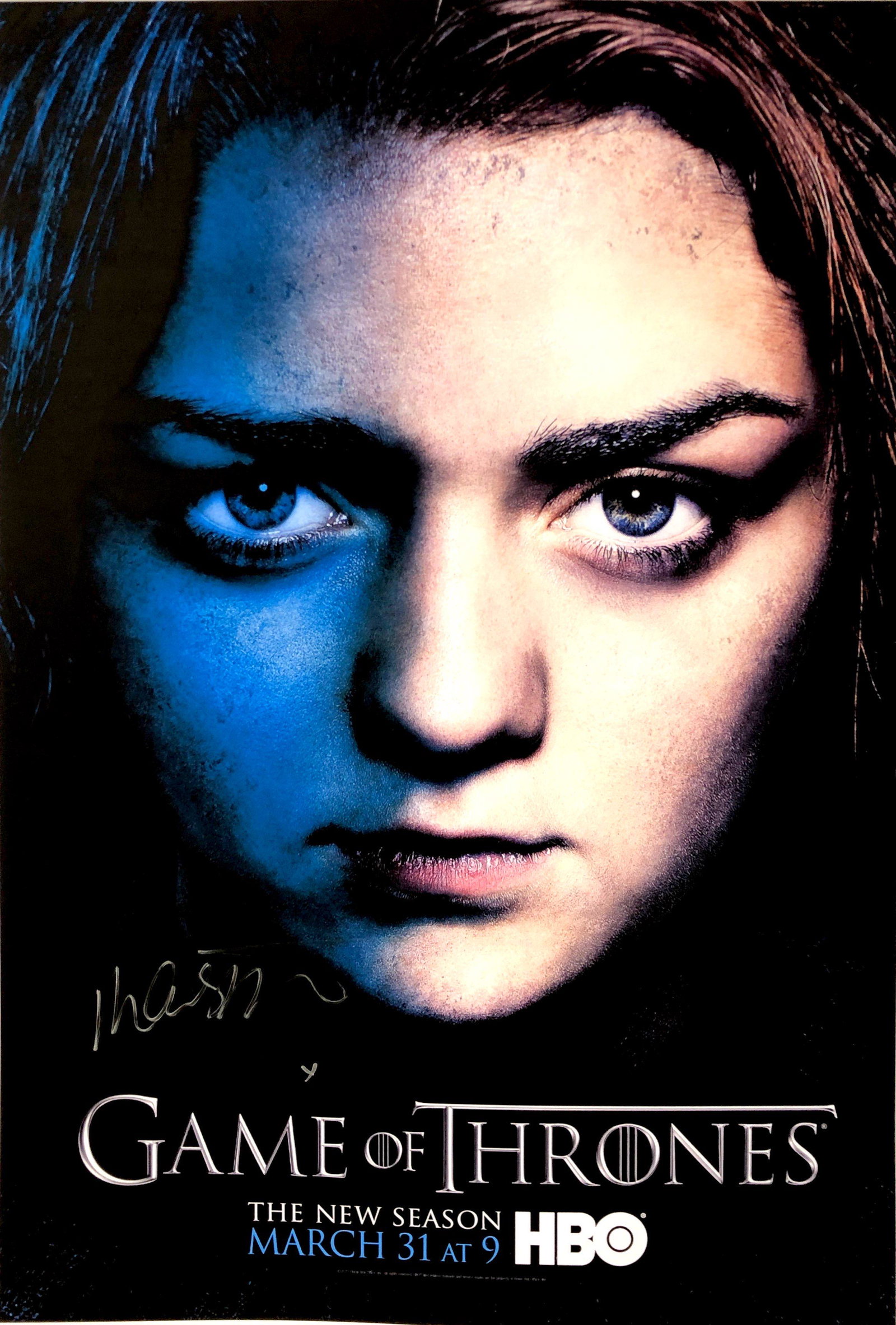 Autograph Signed Maisie Williams Game of Thrones Poster: Category: Autograph CollectiblesAutograph Includes: Maisie WilliamsSize : 24' x 18''Item is in great condition with no damage, unframed and certified.Please review our Terms and Conditions before bidd