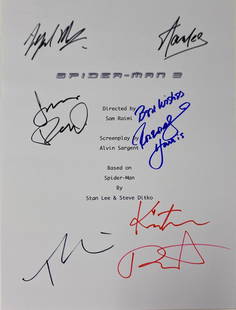 Autograph Signed Spiderman Script Cover: Category: Autograph CollectiblesAutograph Includes: Tobey Maguire, Stan Lee, Willlem Dafoe, Kristen Dunst, James Franco, Cliff Robertson, Rosemary HarrisUnframed Vertified and Excellent